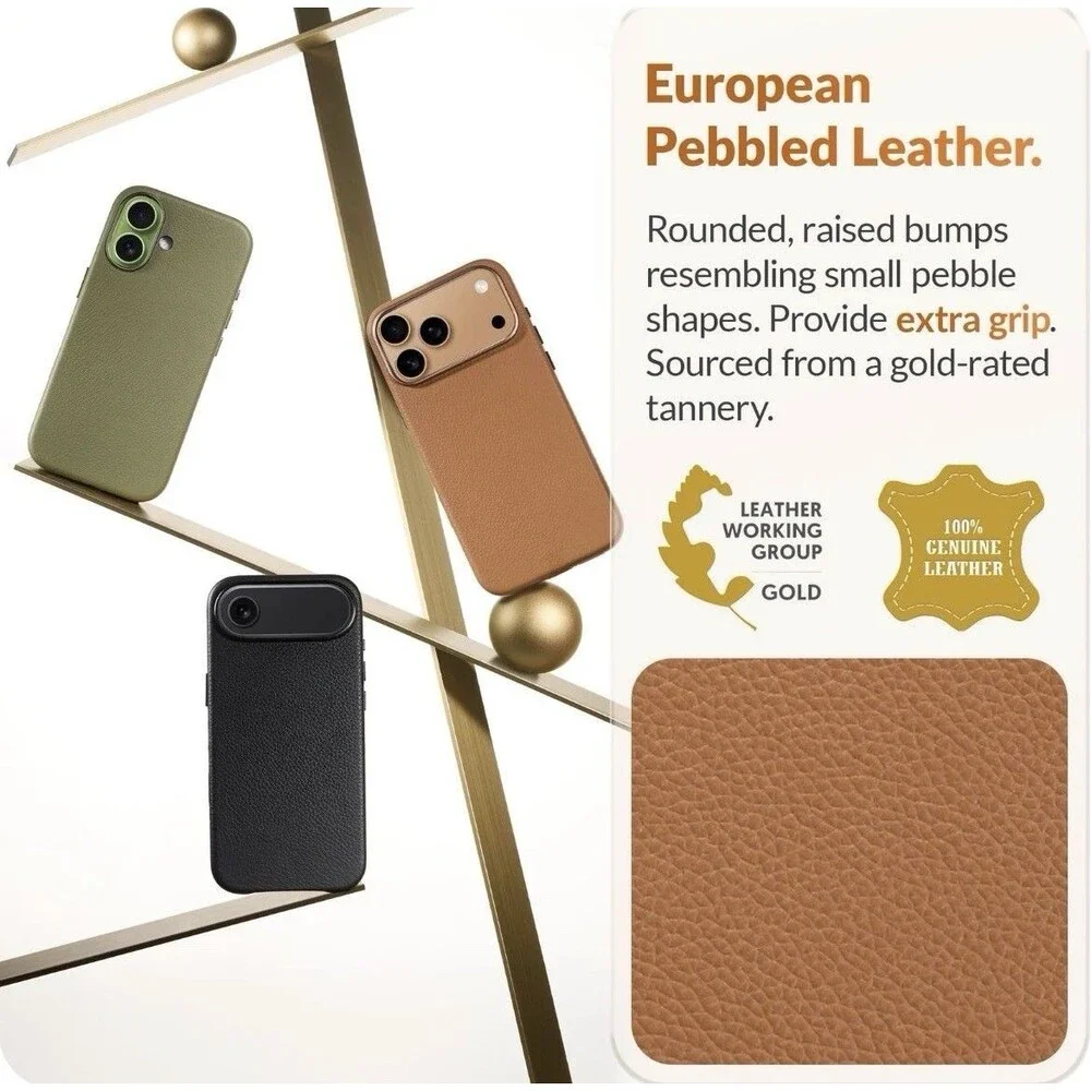 LONLI Urban Pebbled Leather iPhone 17 Air Case with Camera Control Magsafe Saddl